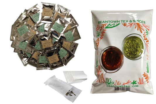 Beantown Tea & Spices - Tea Sampler Value Pack. 30 Gourmet Loose Leaf Tea Samplers & 100 Filters. Variety Pack. Great Gift Idea and Stocking Stuffers. Green, White, Black and Herbal Teas