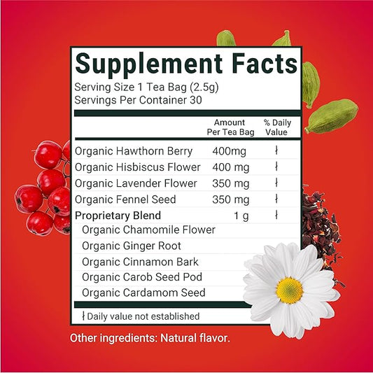 Herbaly Heart Functional Tea - 9 Superherbs - Natural, Organic, Non-GMO, Caffeine-Free, Sugar Free - 2 Pack, 60 Pyramid Tea Bags