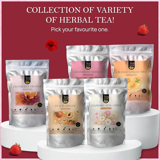 Tealeaf & Co. Strawberry Hibiscus Tea Bags Blended with Fresh Herbs and Spices - Herbal Tea Bags with Organic Spices