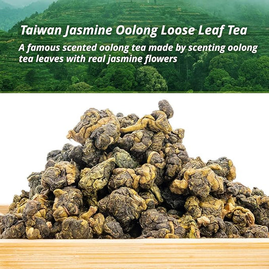 Oriarm Jasmine Oolong Tea Loose Leaf - Jasmine Flavored Taiwan Oolong Green Tea Leaves - 1000g (2×500g Zip-lock Resealable Bags)