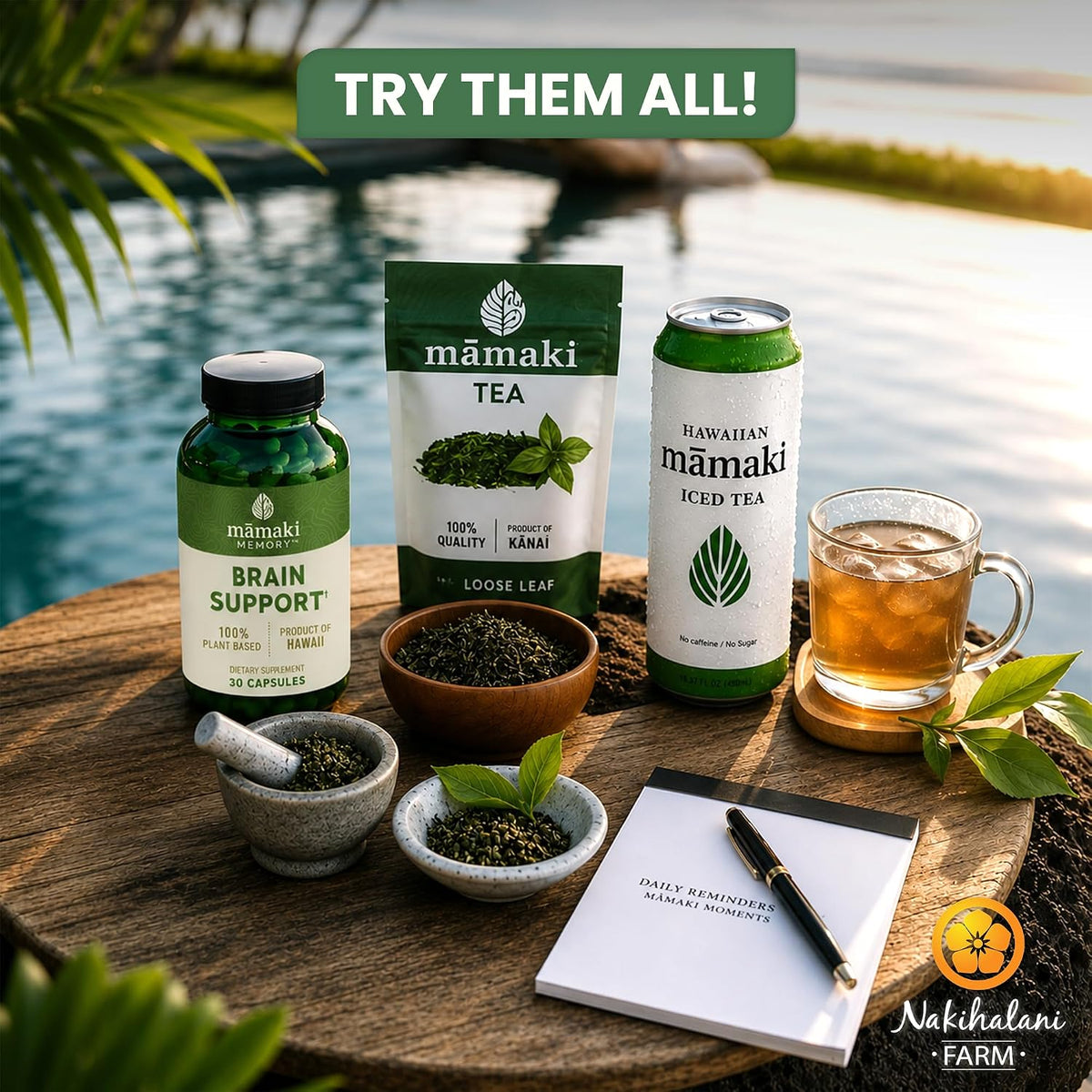 Nakihalani Farm Organically Grown Hawaiian Mamaki Tea (2oz) - Caffeine-Free Herbal Tea - Antioxidant-Rich Supports Digestion & Promotes Relaxation