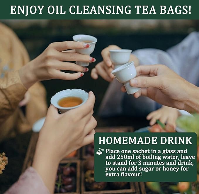 Oil-Reducing Tea, 10 Herbal with Excellent Formula, Organic Oil Cleansing Tea for Liver, Chinese Herbal Tea (30 Tea bags / 2 Box)