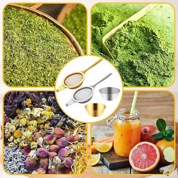 2 pcs 2.2in mini matcha sifter, stainless steel 30 Fine Mesh strainer with Drip Bowl, sieve matcha, loose tea, cocktail, juice, coffee