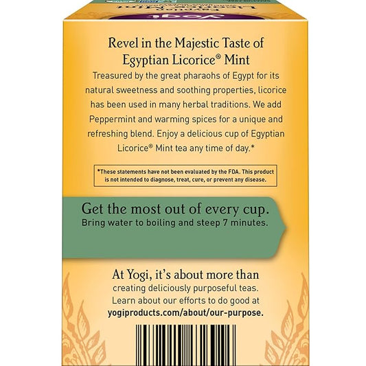 Yogi Tea Egyptian Licorice Mint Tea - 16 Tea Bags per Pack (4 Packs) - Caffeine-Free Organic Tea - Includes Peppermint Leaf, Licorice Root