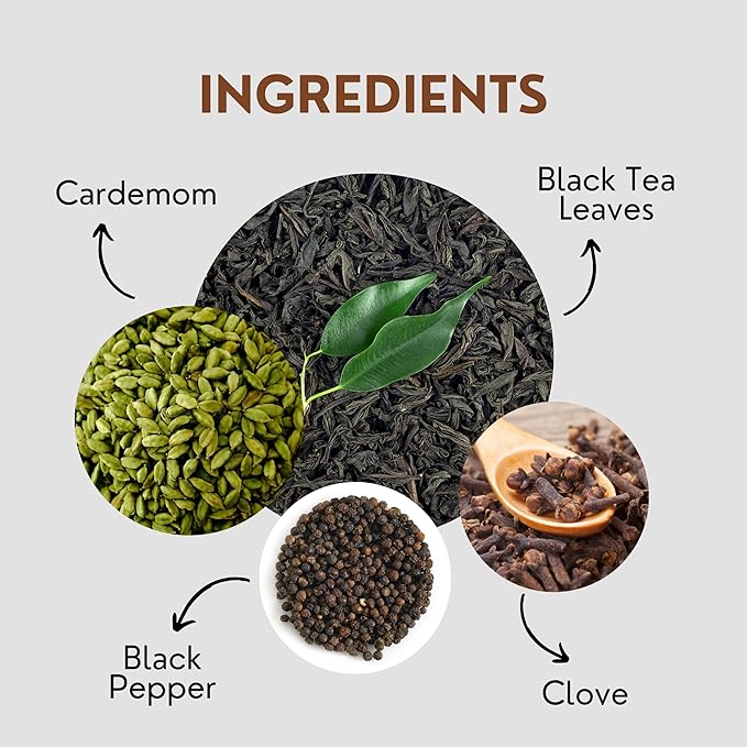 Tealeaf & Co. Masala Chai - Loose Leaf Black Tea Blended with Organic Spices (Ginger, Cardamom, Black Pepper & Cloves Whole Organic) - Low Caffeine (3.52oz/100gm)
