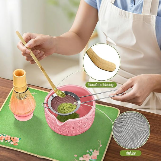 Matcha Whisk Set, 7 Pcs Matcha Making Kit with Matcha Bowl, Matcha Whisk and Holder, Bamboo Scoop, Scoop Rest