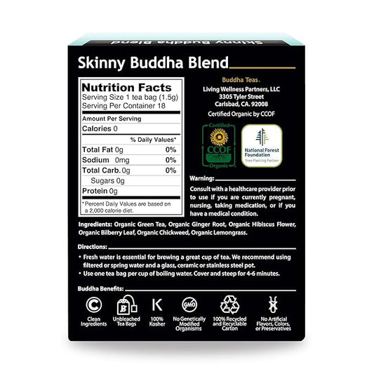 Buddha Teas Organic Skinny Buddha Blend - OU Kosher, USDA Organic, CCOF, 18 Bleach-Free Tea Bag
