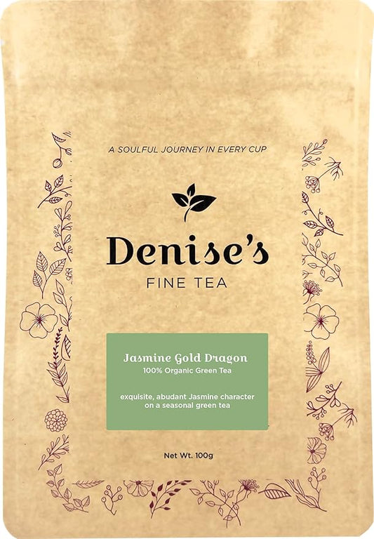 Denise's Fine Tea, USDA Organic, Jasmine Gold Dragon, Green Tea, Loose Leaf (100g)