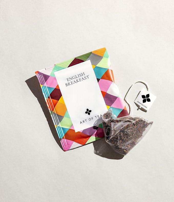 Art of Tea, Organic English Breakfast Tea, 50 Eco Friendly Pyramid Tea Bag Sachet Bulk Box