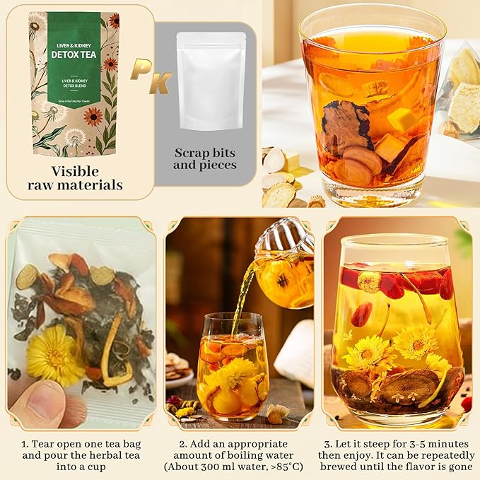 Liver & Kidney Detox Tea - Dandelion Wolfberry Tea, 7 Herbal Ingredients Blend, Goji Berry Chrysanthemum Chinese Cassia Seed Kidney Cleanse (2)