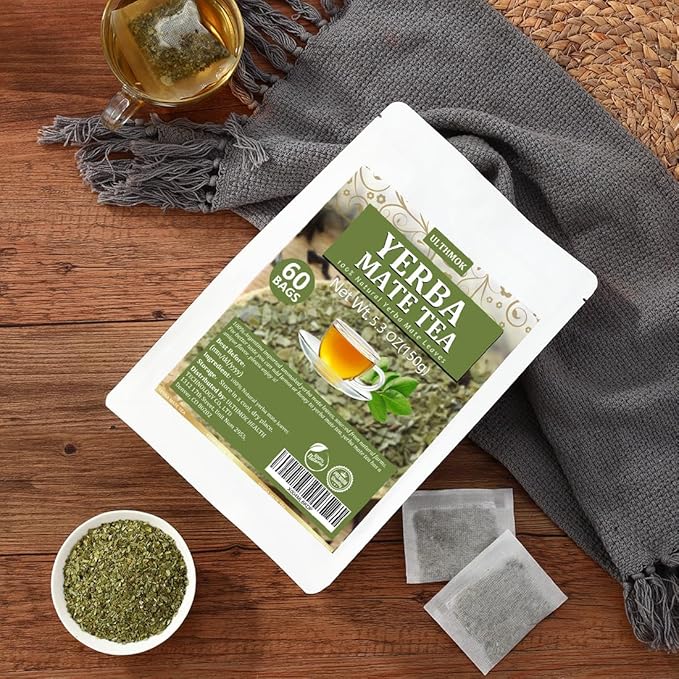 Premium 60 Unsmoked Yerba Mate Tea Bags, Made with 100% Pure Yerba Mate Leaves, No Additives & Caffeine Free.