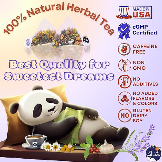 Dr. Lu’s Happy Sleep Tea | 100% Natural Calming Tea for Stress Relief | Bedtime tea for Fast, Deep, Restful Sleep | Handcrafted Sleepy Blend with Chamomile, Lavender, Lemon Balm & 8 More Relaxing Herbs