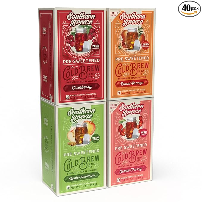 Southern Breeze Cold Brew Sweet Tea Variety Pack Iced Tea with Black Tea and Zero Carbs Zero Sugar,