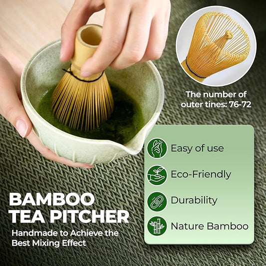 Matcha Tea Set – Japanese Tea Ceremony Set with 17 oz Handcrafted Matcha Bowl, Bamboo Whisk, Holder & Spout – 4 Pcs Gift Set for Matcha Lovers