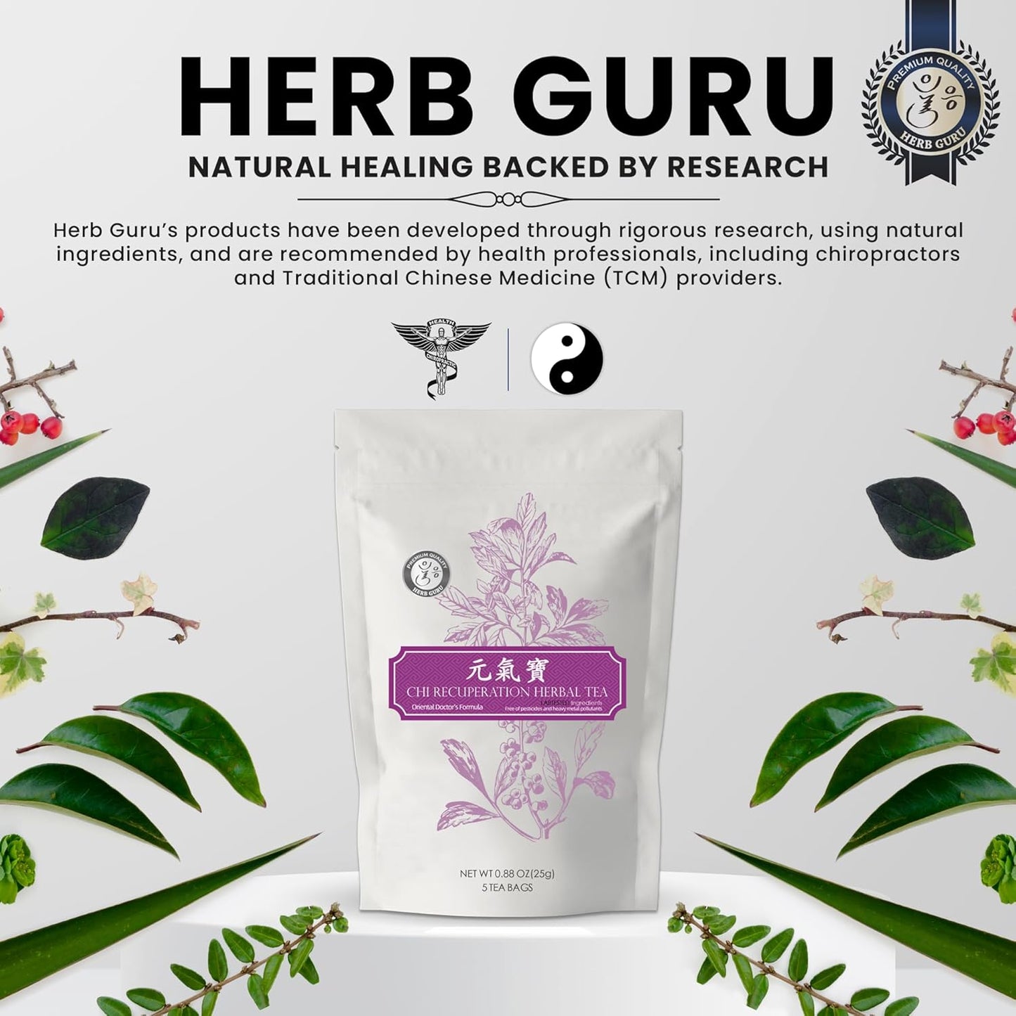 Herb Guru CHI Recuperation Tea Bags | Traditional Herbal Blend With 5 Tea Bags for Daily Balance, Comfort, and Unwinding | No Caffeine Wellness Gifts and Relaxation Gifts for Any Season