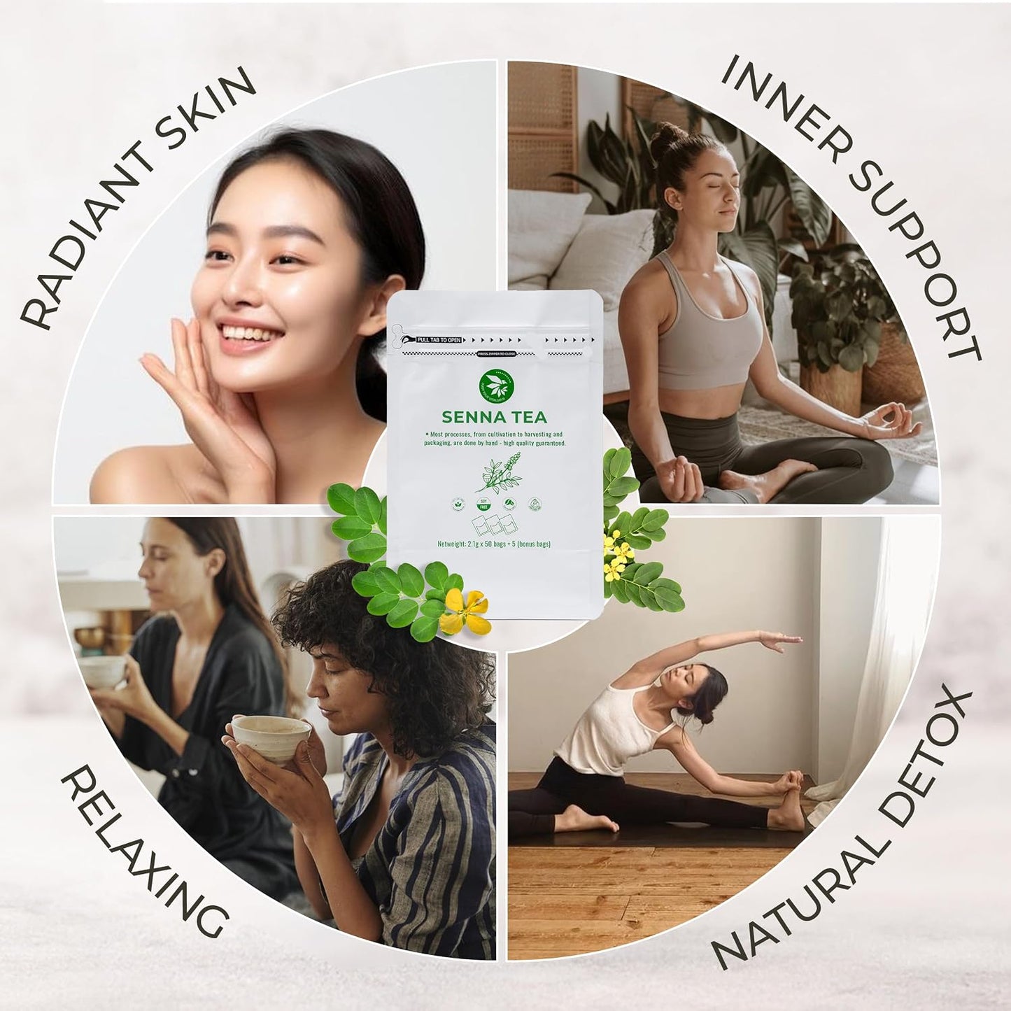 Senna Tea Bags, 55 Count, Bamboo Tong Included, Cleanse Tea, 3.7 oz | Bamboo Tong Included, Natural Senna Leaves, Supports Digestive Comfort & Gentle Cleanse, Slightly Bitter Herbal Tea