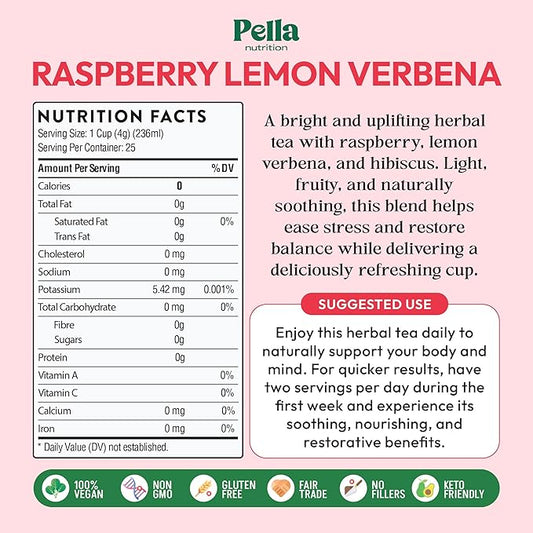 Lemon Verbena and Hibiscus Tea – Contains Lemongrass, Corn Flowers, Apple, Lemon & Raspberry – Vegan, Kosher, Caffeine-Free Herbal Drink – Soothing Fruity Blend for Relaxation & Vitality (25 Tea Bags)