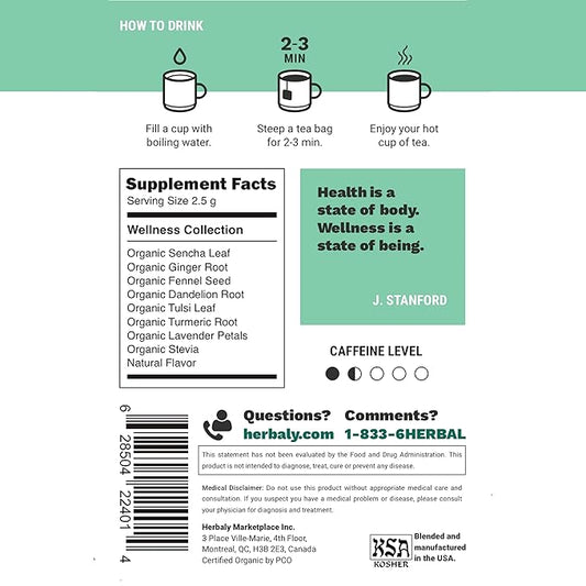 Herbaly Wellness Collection Tea - 8 Active Herbs - Improve General Health, Strengthen Immunity - Natural, Organic, Non-GMO, Vegan, Sugar Free - 3 Pack, 84 Pyramid Tea Bags