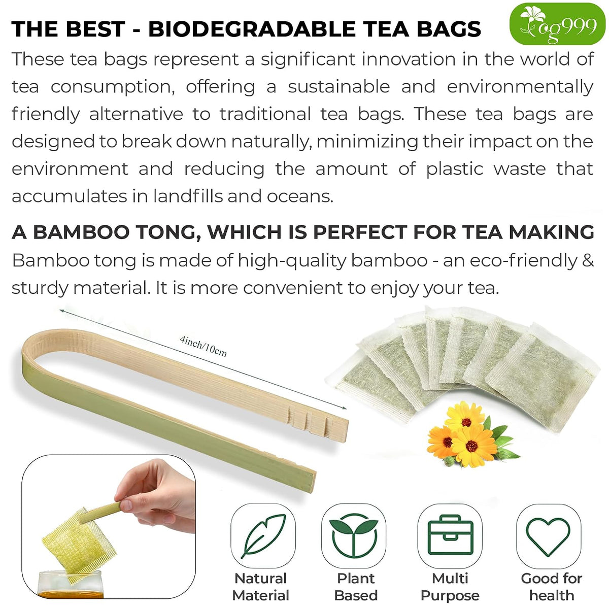 TOG999, Premium 200 Moringa Leaf Tea Bags, 100% Natural & Pure. Loose Leaf Moringa Herbal Tea. No Sugar, No Caffeine, No Gluten, Vegan.