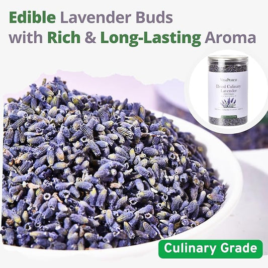 Dried Culinary Lavender – 100% Natural Food Grade Lavender Buds Herbs Tea, 3.53oz (100g), Edible Lavenders Flowers for Drinks, Baking, Cooking, Tea, Bath Soak, DIY Skincare & Crafts