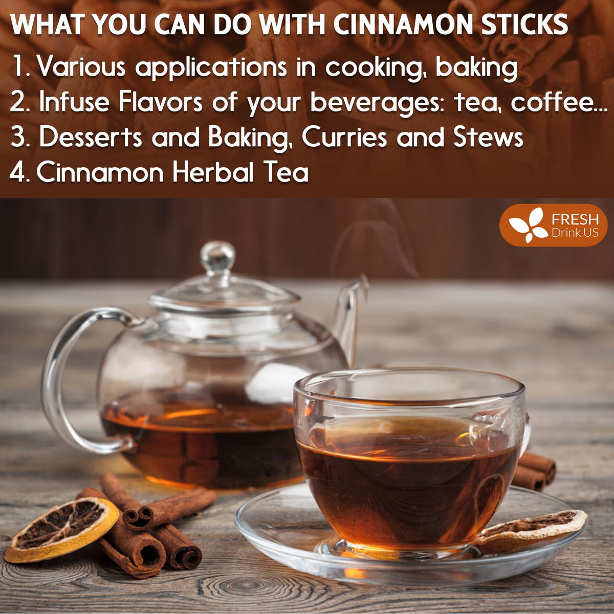FreshDrinkUS, 75+ Cinnamon Sticks, 2 ¾”, 100% Pure & Natural, Strong Aroma, Great for Baking, Cooking, Beverages & Gift, No