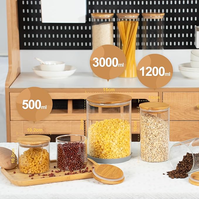 22oz Straight cylindrical Airtight Storage Jars with Bamboo Lid Set of 6 Storage Container Stackable Spice Jar, Kitchen Canister for Sugar, Tea