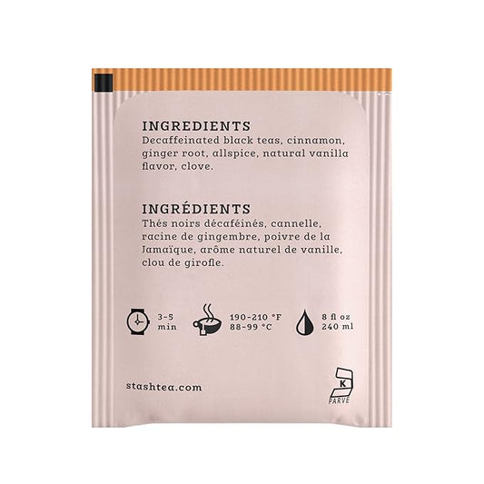 Stash Tea Decaf Vanilla Chai Black Tea, Box of 100 Tea Bags