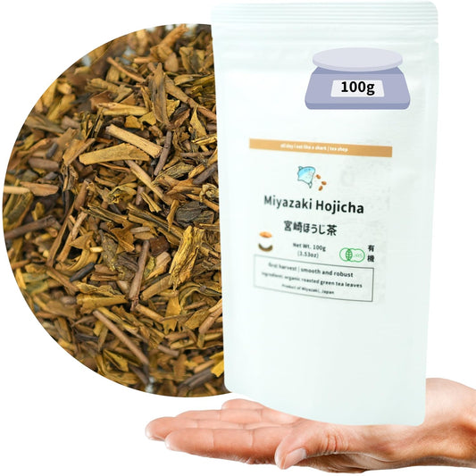 Miyazaki's Finest Organic Hojicha Loose Leaf tea - JAS Certified, Non-GMO, No-additives, Authentic Japanese Origin, 100% Pure Premium Hojicha (roasted green tea) leaves, 100 gram bag
