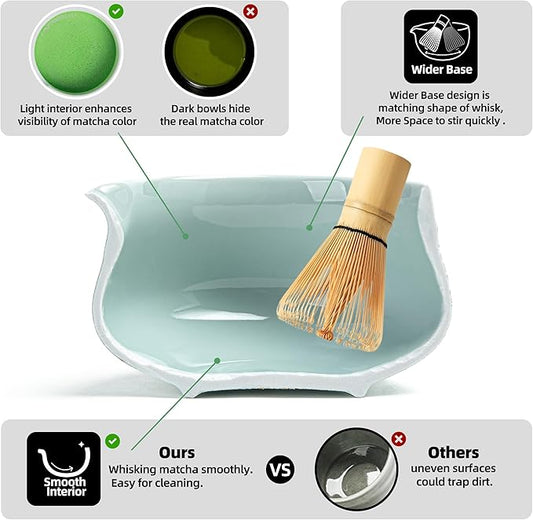 TEANAGOO Matcha Whisk Set 7pcs+2Cups(7.2oz),Ceramic Matcha Set,Matcha Kit for Ceremony,Matcha Tea Set for Making Breakfast,Whisk Set and Bowl with Scoop&Sifter,Gift for Friend