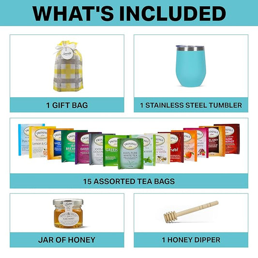 Tea Gift Set for Women & Men – Includes Assorted Teas, Elegant Mug & Honey (Teal)