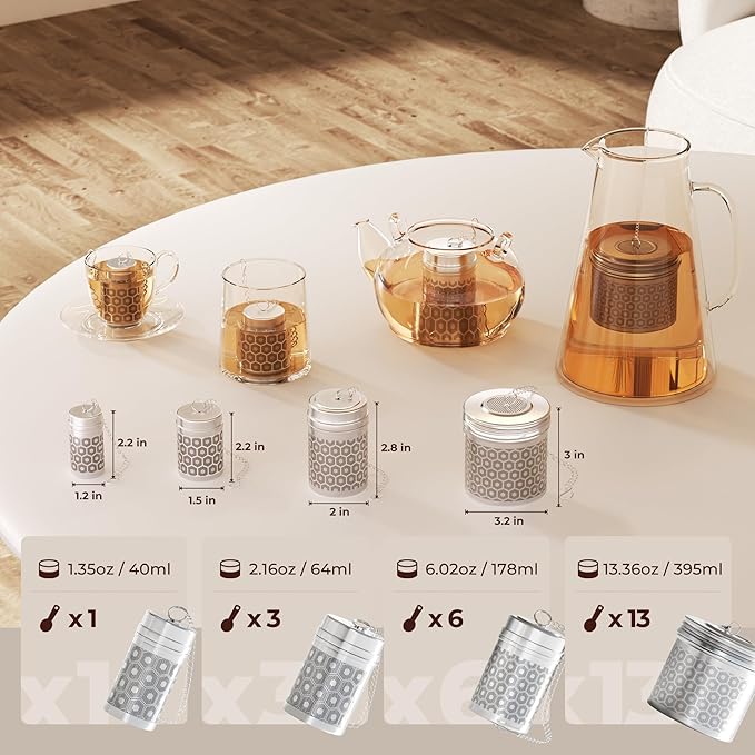 2 Pack Reinmoson Tea Strainers for Loose Tea, Extra Fine Mesh Tea Infuser, 304 Stainless Steel & Updated Slim Threaded Lid
