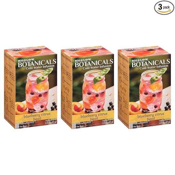 Bigelow Botanicals Cold Water Infusion Blueberry Citrus Basil Tea Bags 18 Count Box (Pack of 3), Her