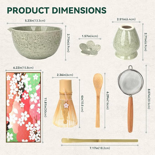 Sakura Matcha Whisk Set, 8 PCS Japanese-Style Matcha Kit with Cherry Blossom Matcha Bowl, Bamboo Whisk & Holder, Scoop, Spoon Rest