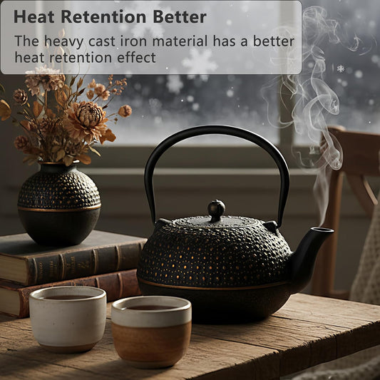 YJX Large Cast Iron Teapot for Stovetop, 1.8L Tea Kettle, Tea Pot for Stove | 60.9oz Teapot with Stainless Steel Infuser for Loose Tea, Enameled Interior, Japanese Tetsubin