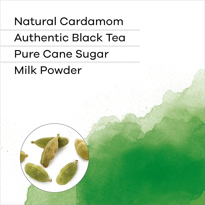 QuikTea Cardamom Chai Tea Latte – 20 Count, Bold Cardamom Flavor, No Preservatives – Just Add Hot Water