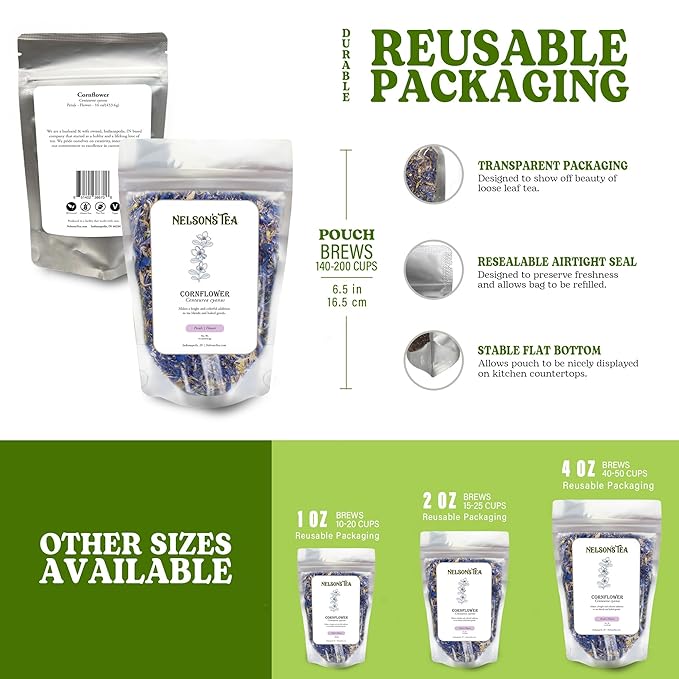 Nelson's Tea Cornflower Petals - Dried Blue Cornflower (Centaurea Cyanus) for Tea Blends, Latte, Smoothie, & Bath Salts (16 oz)