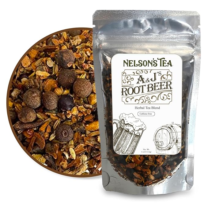 Nelson's Tea A&J's Root Beer - Sarsaparilla Root Herbal Loose Leaf Tea - Caffeine-Free