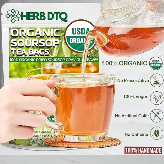 USDA Organic Soursop Tea Bags - 100% Organic Soursop Leaves, Antioxidant for Digestion & Detox, Energy Boost & Immune Support - Non-GMO