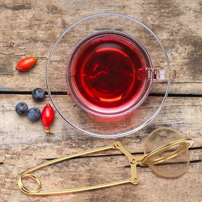 Yinder 30 Pcs Loose Leaf Tea Infuser Stainless Steel Mesh Snap Tea Ball Strainers with Handle Metal (Gold)