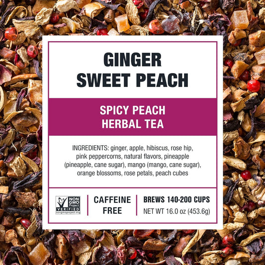 Tiesta Tea - Ginger Sweet Peach, Spicy Peach Herbal Tea, Tranquility Blend | Loose Leaf, Non-Caffeinated Hibiscus & Cane Sugar, Brews Up to 200 Cups, 16oz Bulk Pouch