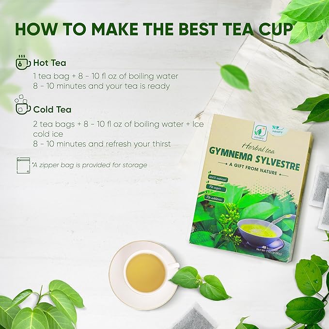 Nmpt Dried Gymnema Sylvestre Leaf Tea, Celastrus Hindsii, 100% Hand Pick, Organic Herbal Tea, 40 Count, Freeze Drying, Gluten Free, Dairy Free