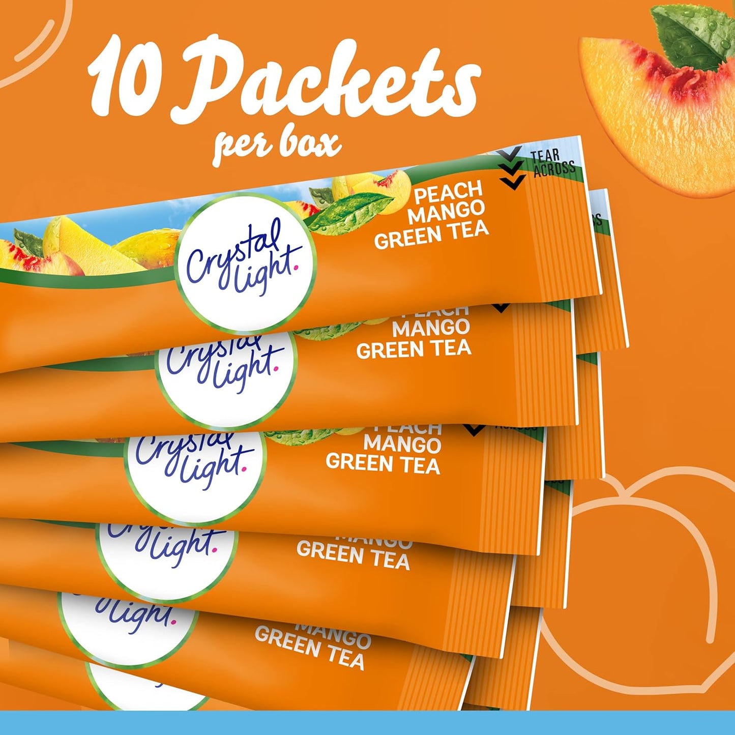 Crystal Light On The Go Peach Mango Green Tea Drink Mix, 10-Packet Box (Pack of 12)