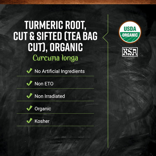 Frontier Co-op Organic Turmeric Root (Tea Bag Cut) Cut and Sifted, 16 Oz, Bulk Bag, Kosher Certified - For Pickling Brines and Brewed Tea