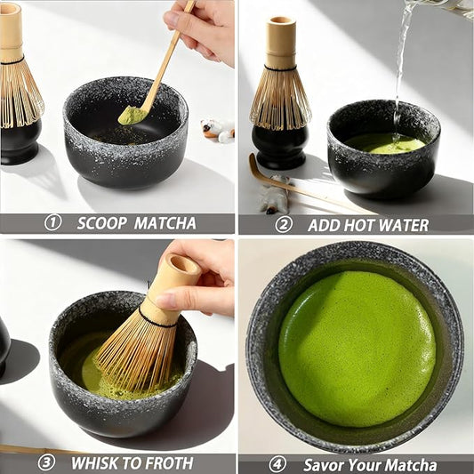 Matcha Tea Set, Matcha Accessories, Matcha Whisk Set Included Matcha Bowl, Bamboo Matcha Whisk, Scoop, Matcha Whisk Holder, Spoon Stand