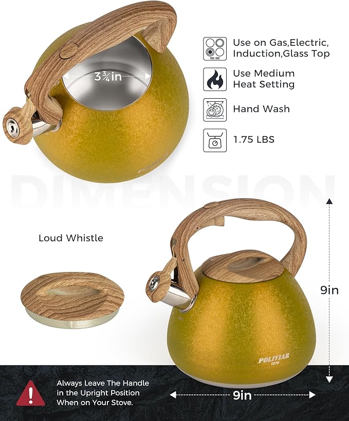 Poliviar Tea Kettle, 2.7 Quart Stovetop Tea Kettle, Audible Whistling Teapot with Crackle Finish, Food Grade Stainless Steel for Anti-Rust