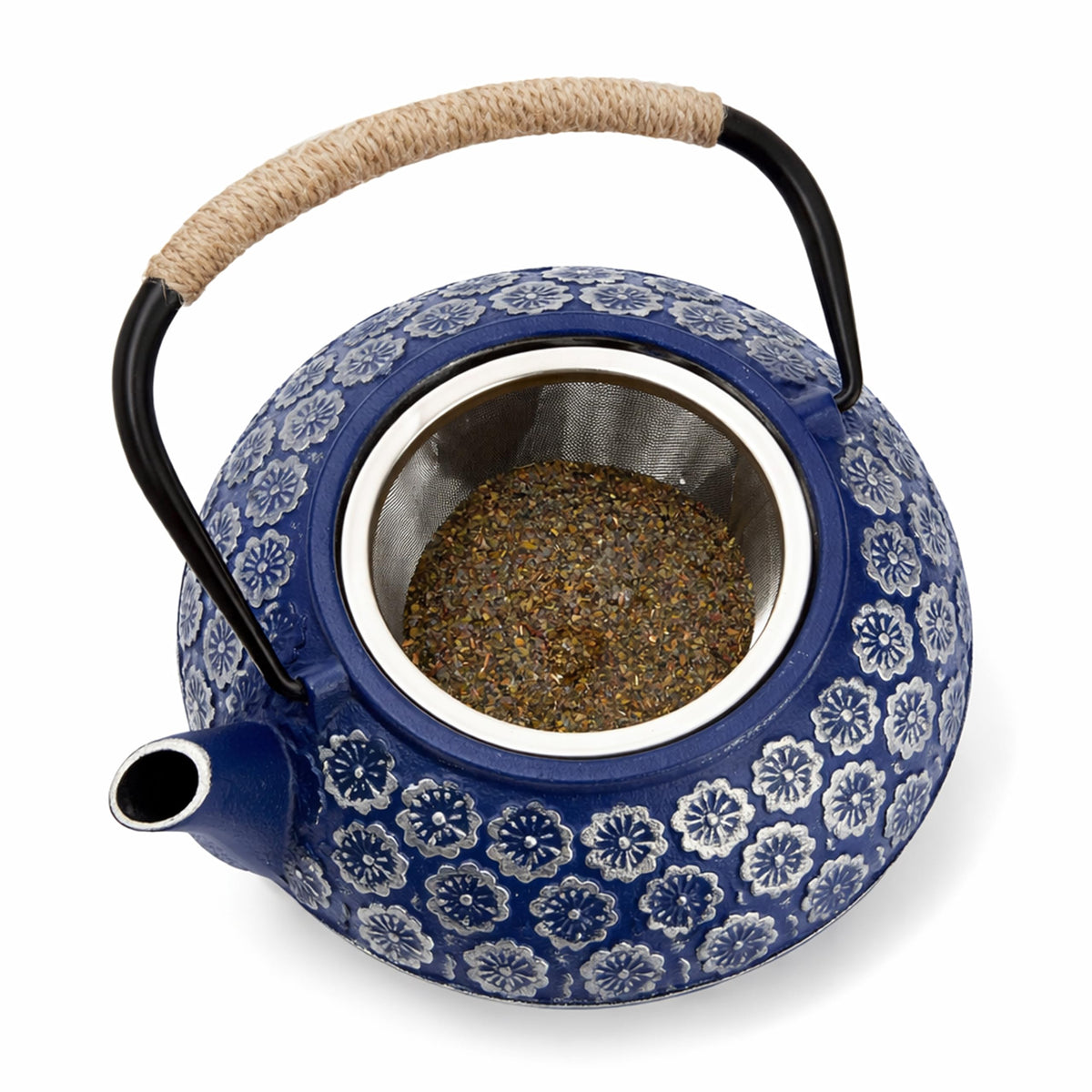 Juvale Japanese Cast Iron Teapot with Infuser & Stovetop Tea Kettle - 34 oz, Blue - Heat Retention, Removable Lid & Fold-Down