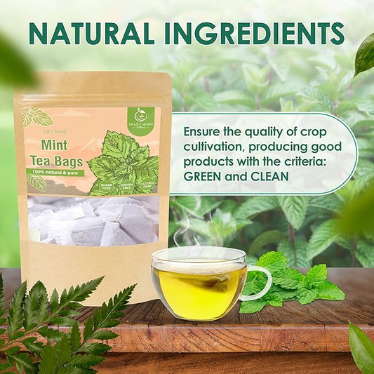 Nhat ANH Farm - Premium Peppermint Tea Bags, 40 Peppermint Tea Bags, 100% Natural Dried Mint Leaves, Naturally Sweet Herbal Tea, Sugar-Free