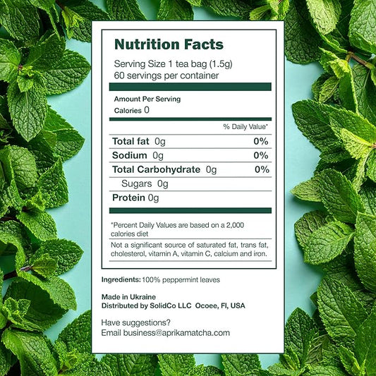 100% Pure Peppermint Tea - Only Mint Leaves without Stems, Peppermint Tea Bags, Caffeine-Free Tea Bags, 60 count, by Aprika Life