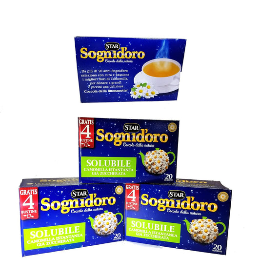 Star Sognidoro Sweetened Instant Chamomile Tea - Product of Italy. 4 - Pack- 80 Bags