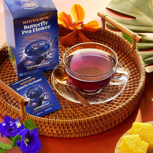 Bigelow Tea Sapphire Bay Butterfly Pea Flower, Blue Tea, Caffeine Free (Pack of 6), 108 Total Tea Bags